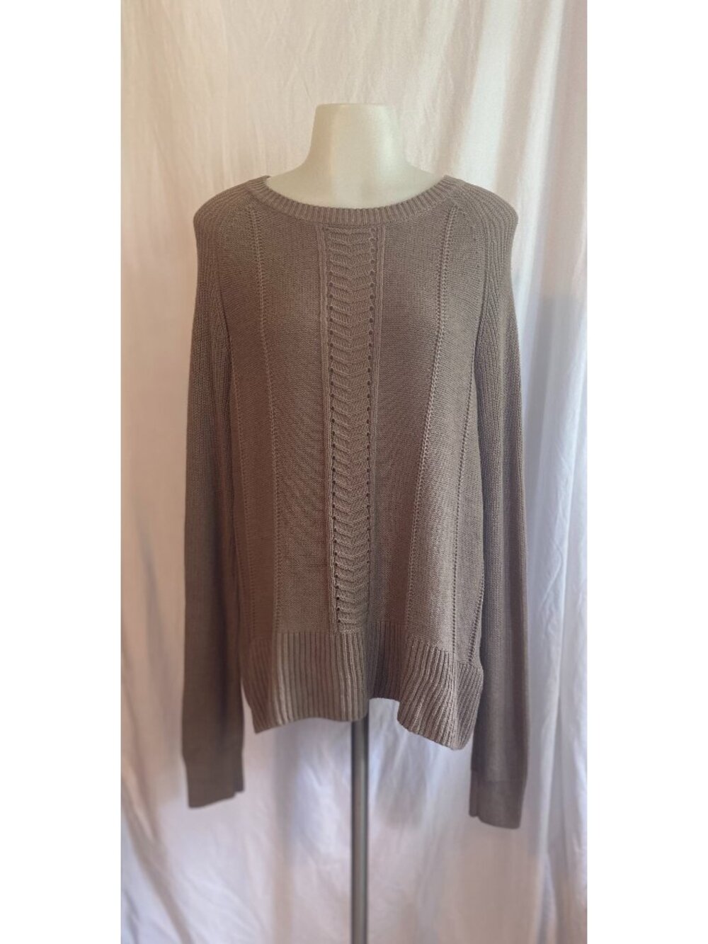 Studio Works Taupe Cable Knit Long Sleeve Sweater